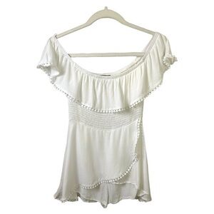Lulu’s Jumpsuit Womens Small Peasant Off Shoulder Romper Skort White Rayon